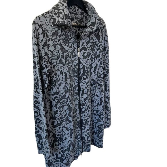 Soma Grey Textured Print Zip Up Long Jacket Medium - Picture 2 of 8